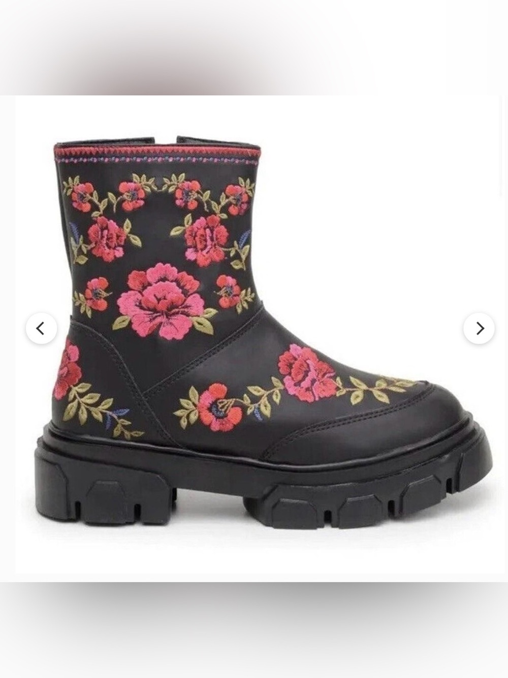 New Farm Rio Anthropologie Boho Black Floral Moto Boots Size 6.5